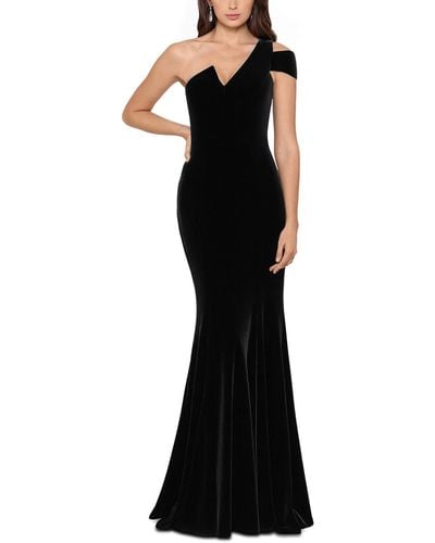 Aqua Velvet One Shoulder Evening Dress - Black