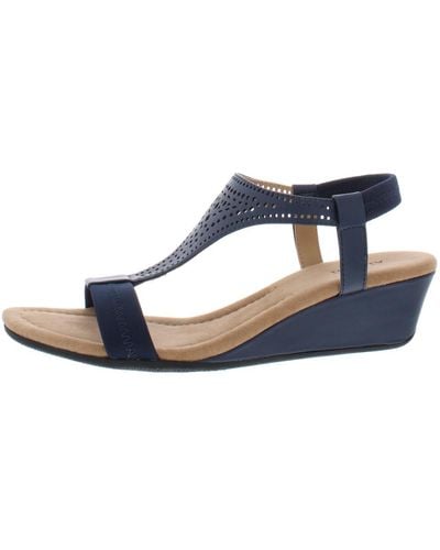 Alfani Vacanzaa 2 Faux Leather T-strap Wedge Sandals - Blue