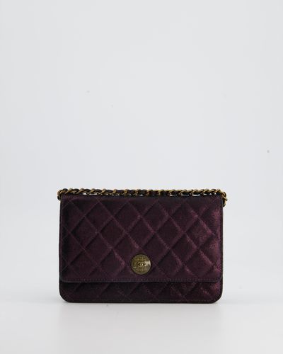 Chanel Metallic Nubuck Wallet On Chain With Antique Gold Hardware - Purple