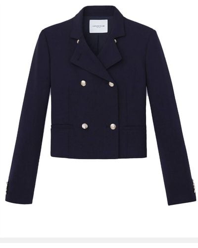 Lafayette 148 New York Double Face Wool Double Breasted Crop Blazer - Blue