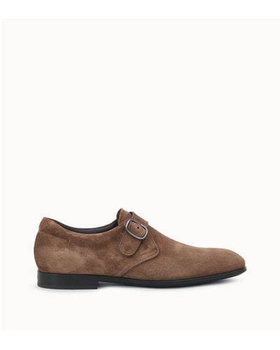 Tod's Monk Strap In Suede - Brown