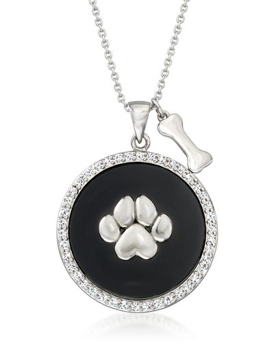 Ross-Simons Black Onyx And White Topaz Dog Paw Pendant Necklace
