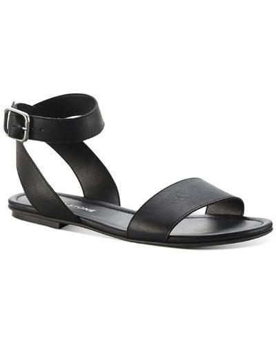 Sun & Stone Miiah Faux Leather Open Toe Flat Sandals - Black