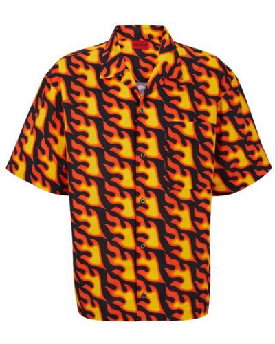 HUGO Oversize-fit Short-sleeved Shirt - Orange