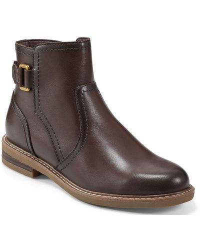 Earth Leather Side Zip Booties - Brown
