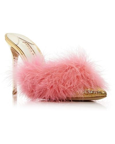Sophia Webster Delicia Marabou Leather Slip On Heels - Pink