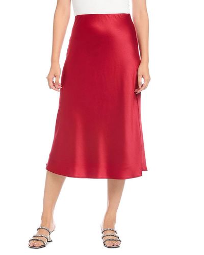 Karen Kane Satin Pull On Midi Skirt - Red