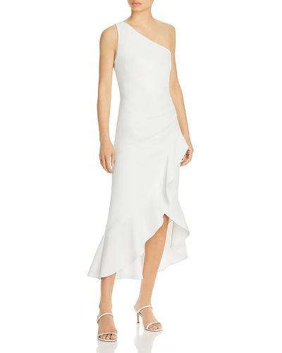Aqua Crepe One- Shoulder Midi Dress - White