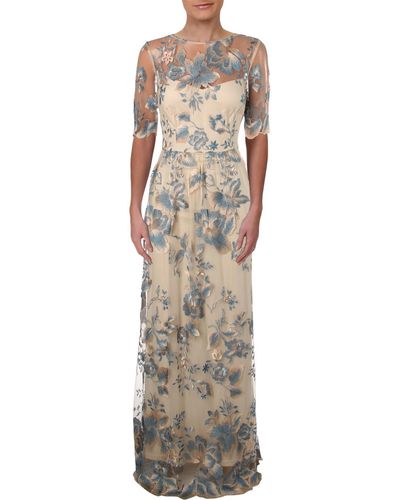 Adrianna Papell Mesh Embroidered Formal Dress - Multicolor