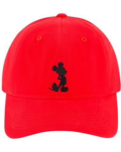 Disney Mickey Dad Cap Brush Washed Cotton Twill Embroidery - Red
