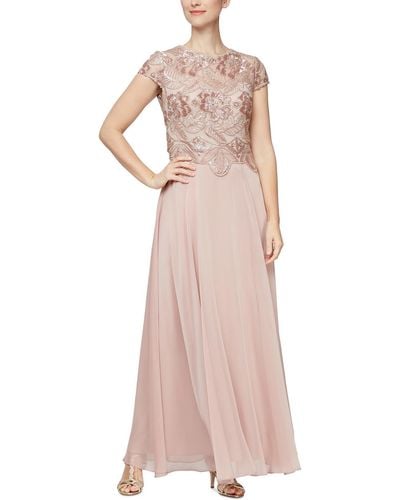 Alex Evenings Lace Embroidered Evening Dress - Pink