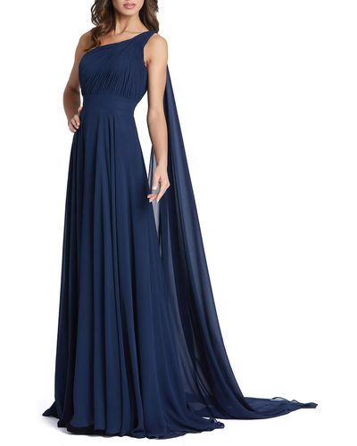 Ieena for Mac Duggal One Shoulder Maxi Evening Dress - Blue