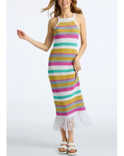 525 America Lucia Stripe Crochet Dress In Cyan Multi - White