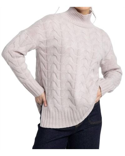 Kinross Cashmere Cable Funnel Sweater - Gray