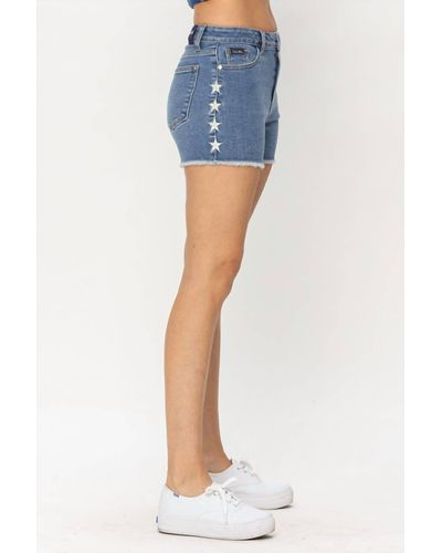 Judy Blue Hw Embroidered Star Cut Off Shorts - Blue