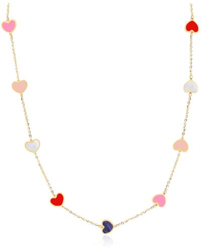 The Lovery Multicolo Mixed Heart Station Necklace - Metallic