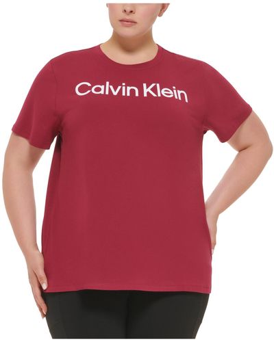 Calvin Klein Plus Logo Crewneck Pullover Top - Red