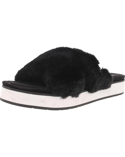 Koolaburra Roubie Fuzz Faux Fur Flat Slide Sandals - Black