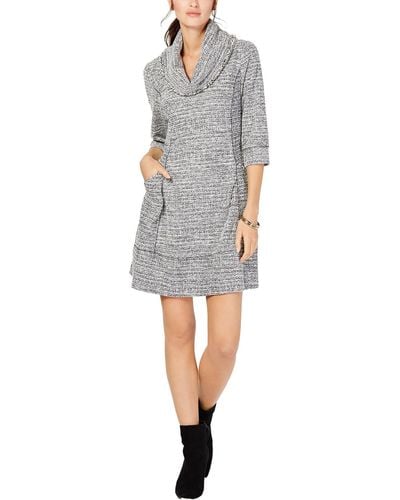 Signature By Robbie Bee Petites Cowlneck Comfy Sweaterdress - Gray