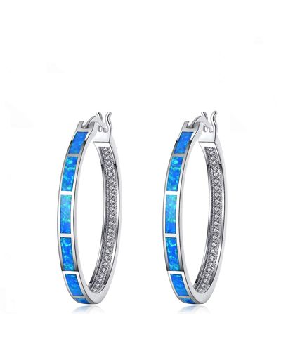 Liv Oliver Silver Multi Opal Hoop Earrings - Blue