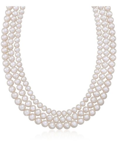 Ross-Simons 5-8mm Cultured Pearl 3-strand Necklace - Metallic
