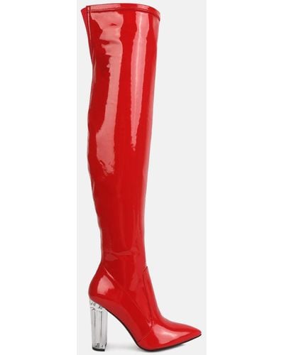 LONDON RAG Noire Thigh High Long Boots - Red