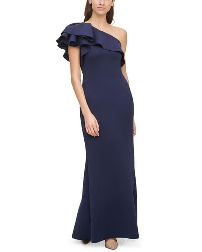 Eliza J Asymmetrical Polyester Evening Dress - Blue