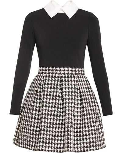 Alice + Olivia Alice + Olivia Chara Long Sleeve Pleated Dress W Collar /off White - Black