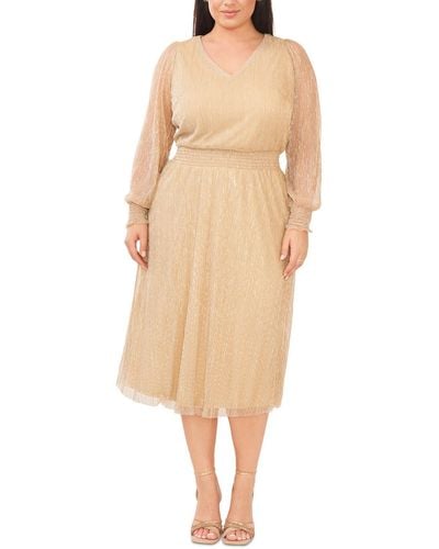 Msk Plus Metallic Midi Cocktail And Party Dress - Natural