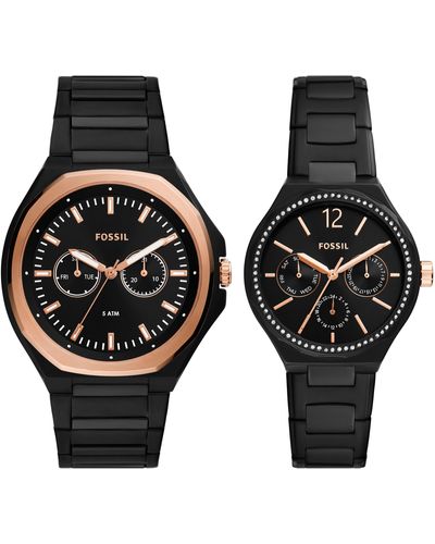 Fossil His And Her Multifunction Black Stainless Steel Watch