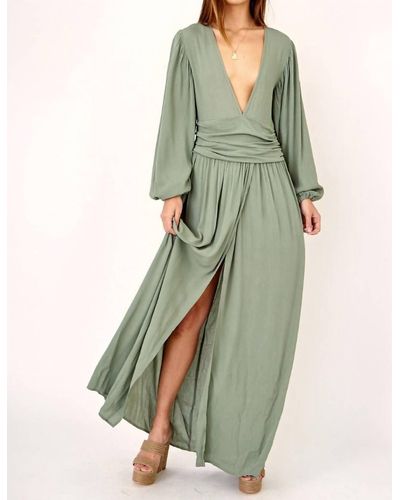 Olivaceous Plunge Neck Maxi Dress - Green