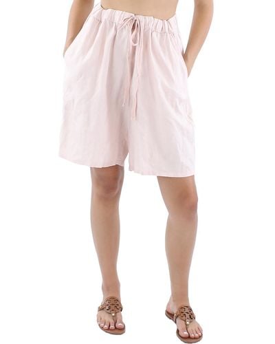 Eileen Fisher Linen Mid-thigh High-waist Shorts - Pink