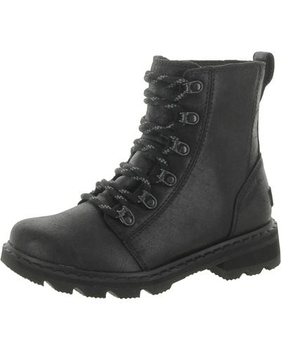 Sorel Lennox Leather Pull On Combat & Lace-up Boots - Black