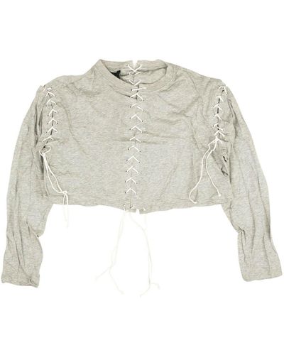 Unravel Project Lace Cropped Long Sleeve T-shirt - Gray - White