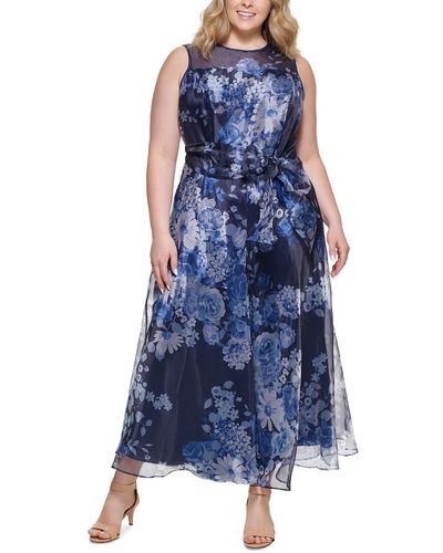 Eliza J Plus Floral Print Maxi Evening Dress - Blue