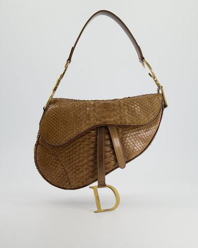 Dior Python Saddle Bag With Antique Gold Hardware - White