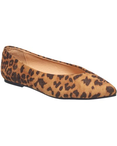French Connection Almond Toe Ballet Flats With V Front - Brown