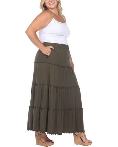 White Mark Plus Knit Tiered Maxi Skirt - Green