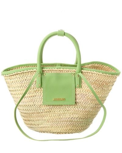 Jacquemus Le Panier Soli Straw & Leather Tote - Green