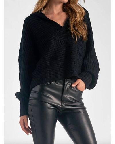 Elan Savannah Collared Sweater - Black