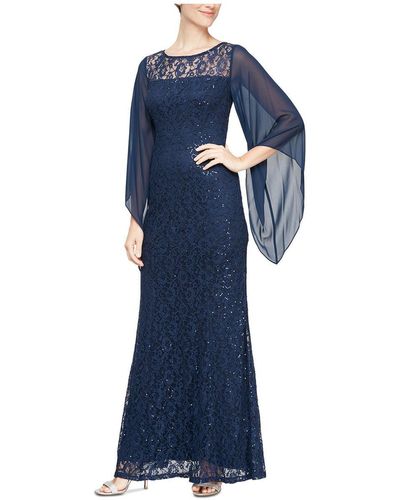 SLNY Lace Embellished Evening Dress - Blue