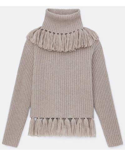 Lafayette 148 New York Responsible Cashmere-wool Fringed Turtleneck Sweater - Gray