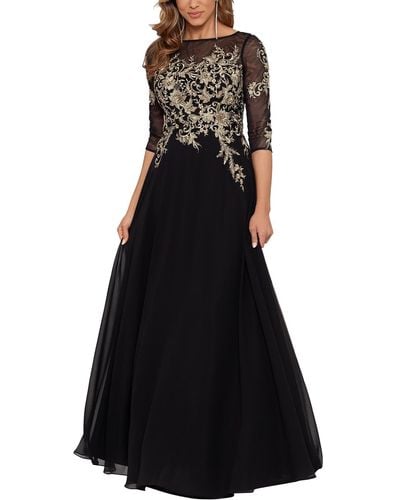 Betsy & Adam Petite Floral-embroidered Mesh Gown - Black