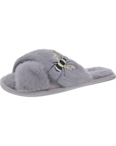 Joules Honey Faux Fur Metallic Slide Slippers - Gray