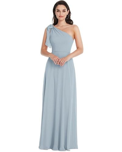 After Six Draped One-shoulder Maxi Dress With Scarf Bow - Blue