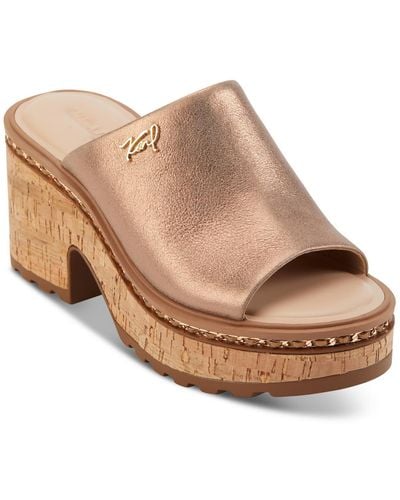 Karl Lagerfeld Clarina Leather Comfort Wedge Sandals - Natural