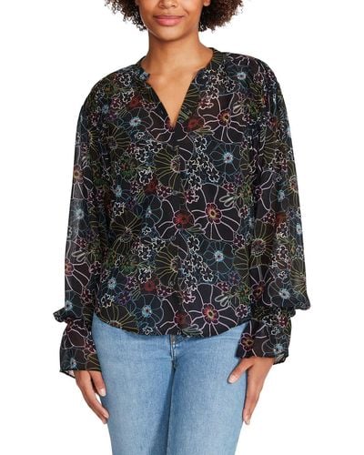 Steve Madden Camella Floral Print Gathered Button-down Top - Black