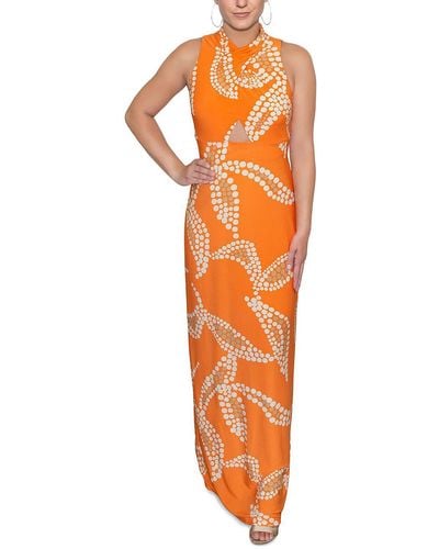Rachel Roy Fran Printed Long Maxi Dress - Orange