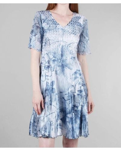Komarov Short Flounce-sleeve Sketch Dress - Blue