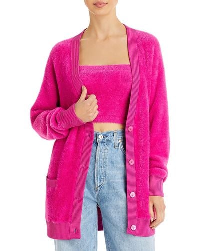 Wayf Flynn Ribbed Trim Button Down Cardigan Sweater - Pink